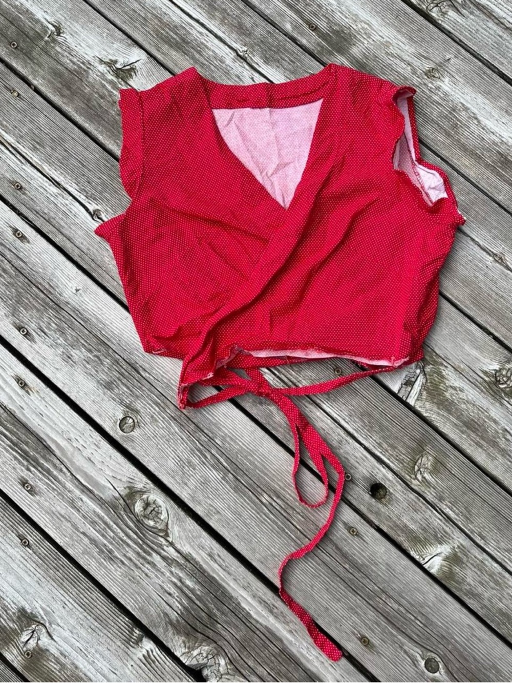 Red Wrap Crop Top with Tie-Front